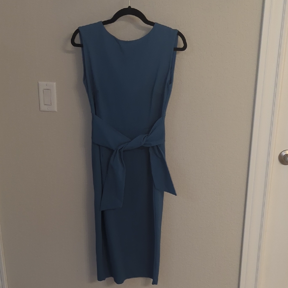 Boden Teal Midi Dress with Tie-Waist